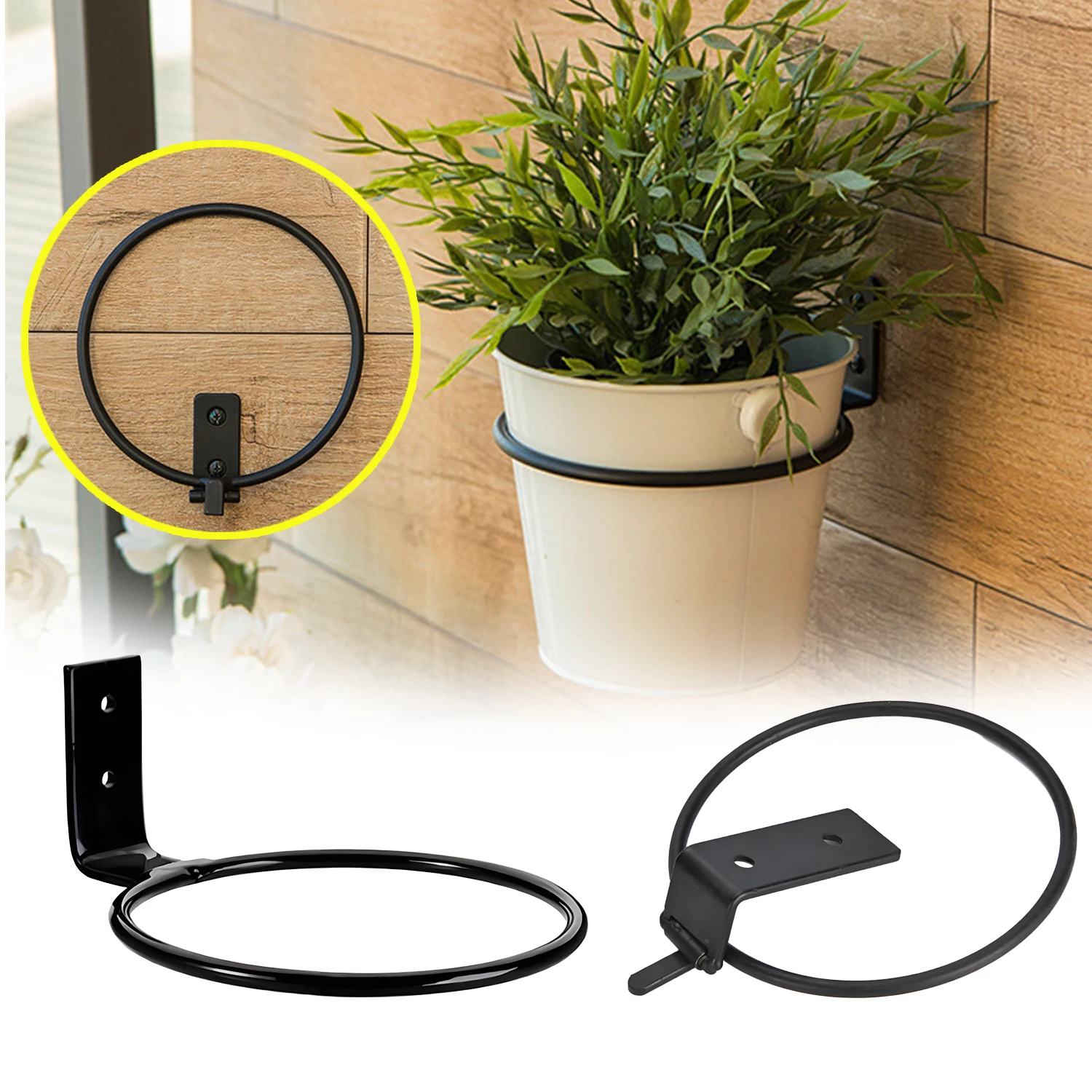 

Wall Mounted Flowerpot Holder Metal Planter Hook Bonsai Hanging Basket Ring Planter Pot Stand Indoor Outdoor Gardening Decor