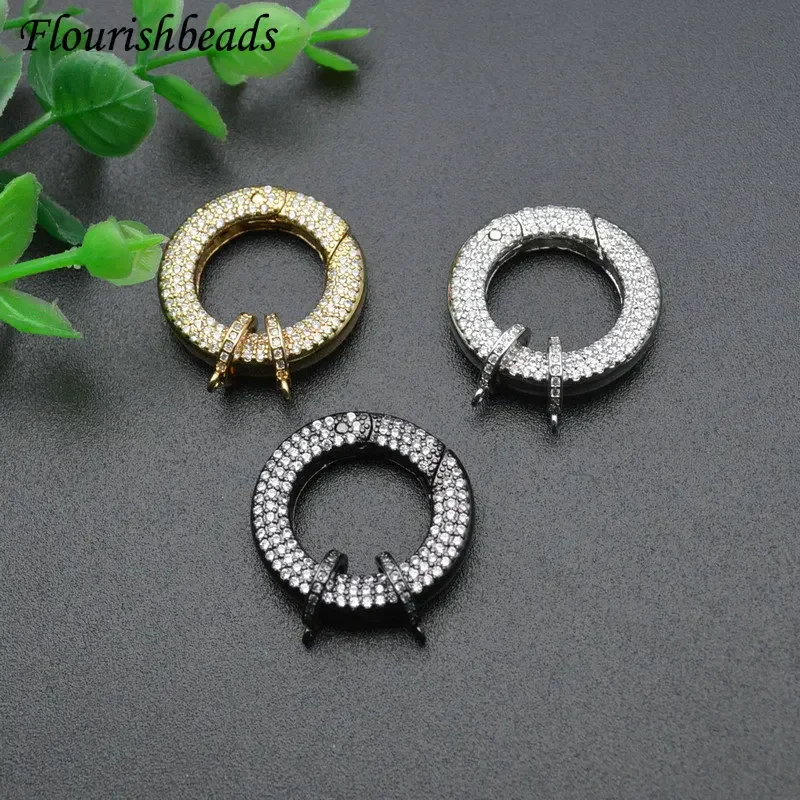 

Nickle Free Paved CZ Beads Round Circle Spring Clasps DIY Jewelry Finding Connector Fit Necklace Making 5pcs Per Lot