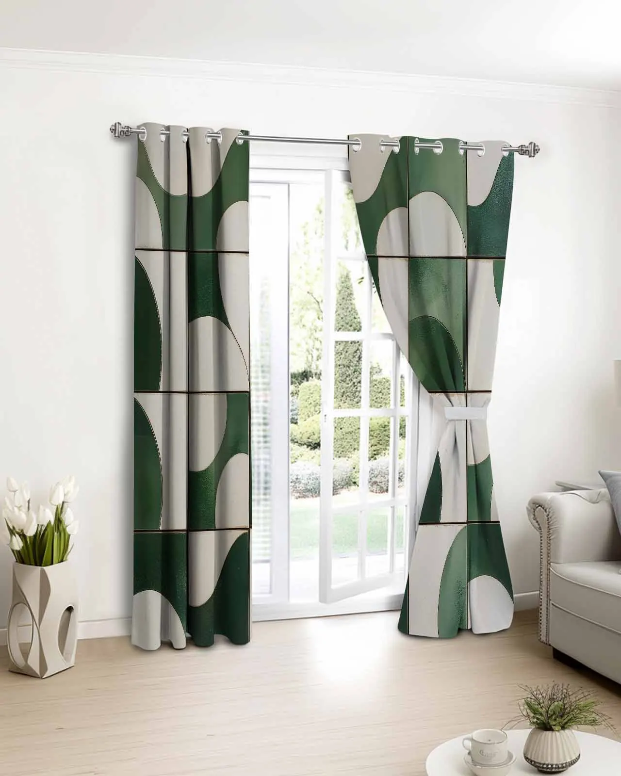 

Green Modernism Abstract Art Window Curtain Bedroom Decor Curtain Panel Curtains for Living Room