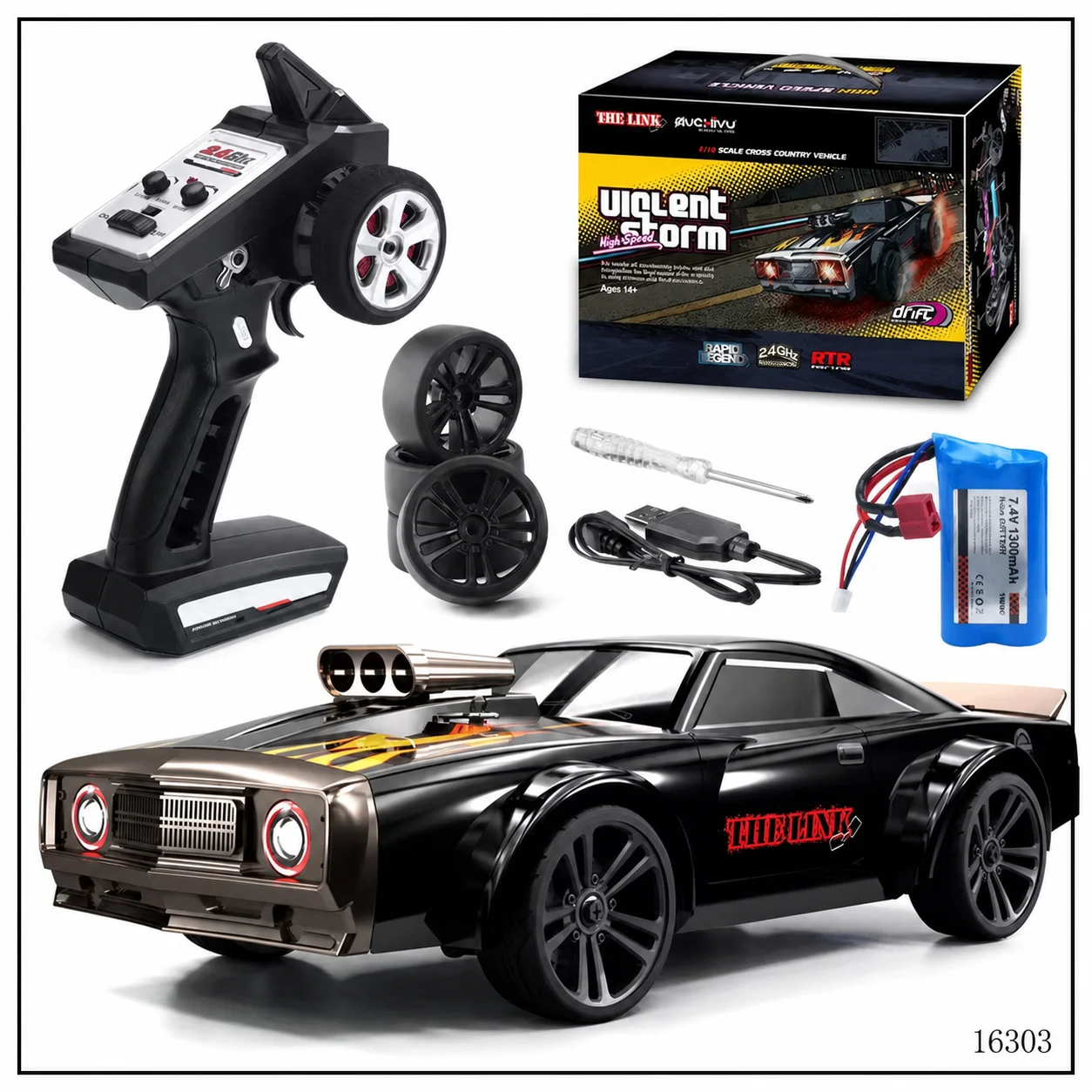 Scy 16303 1/16 2.4g Rc Car 4wd Electric High Speed Off-Road Drift Vehicle Flat Running Muscle Truck With Retro Led Light