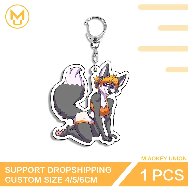 Furry Wolf Artistic Attractive Naughty Sitting Posture Acrylic Keyring Funny Advance Guard Sunscreen Cosplay Costumes DIY Props