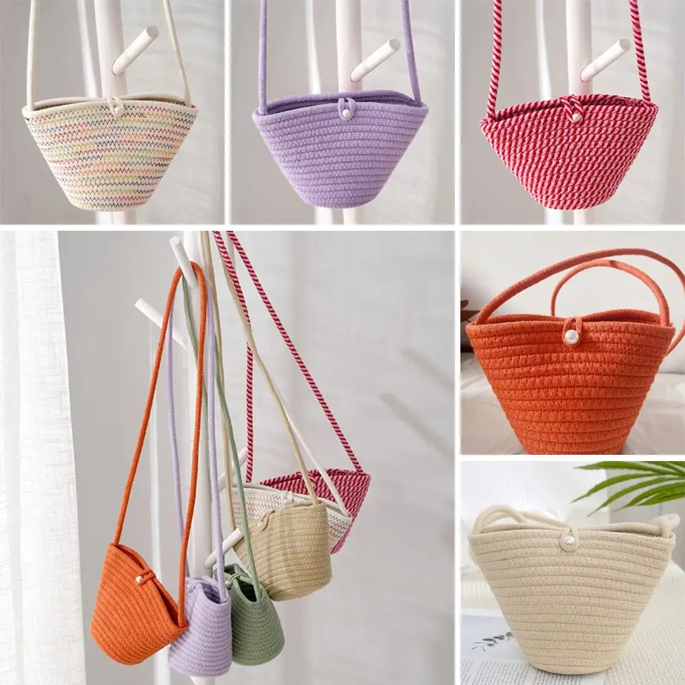 Casual Cotton Woven Women Handbag Small Weaving Shelll Summer Beach Bag Shopper Tote Ladies Travel Shoulder Crossbody Bags