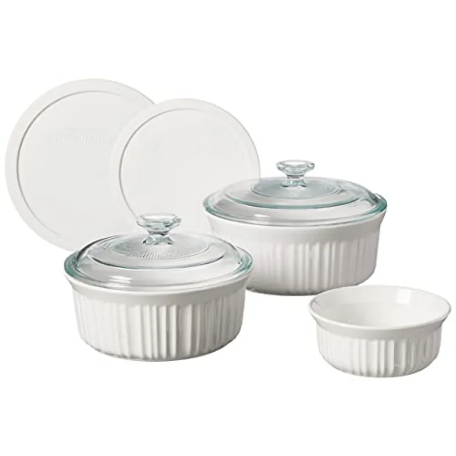 

French White 7-Pc Ceramic Bakeware Set with Lids Chip and Crack Resistant Stoneware Baking Dish Microwave Dishwasher Oven Freez