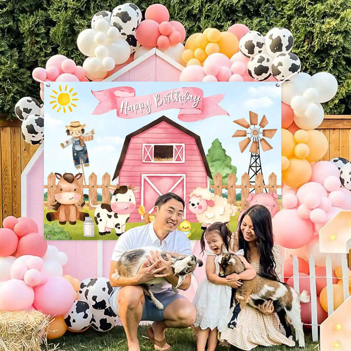 Cartoon Farm Animals Party Backdrop Newborn Baby Birthday Party Decor Background For Photography Decorations Photobooth Banner