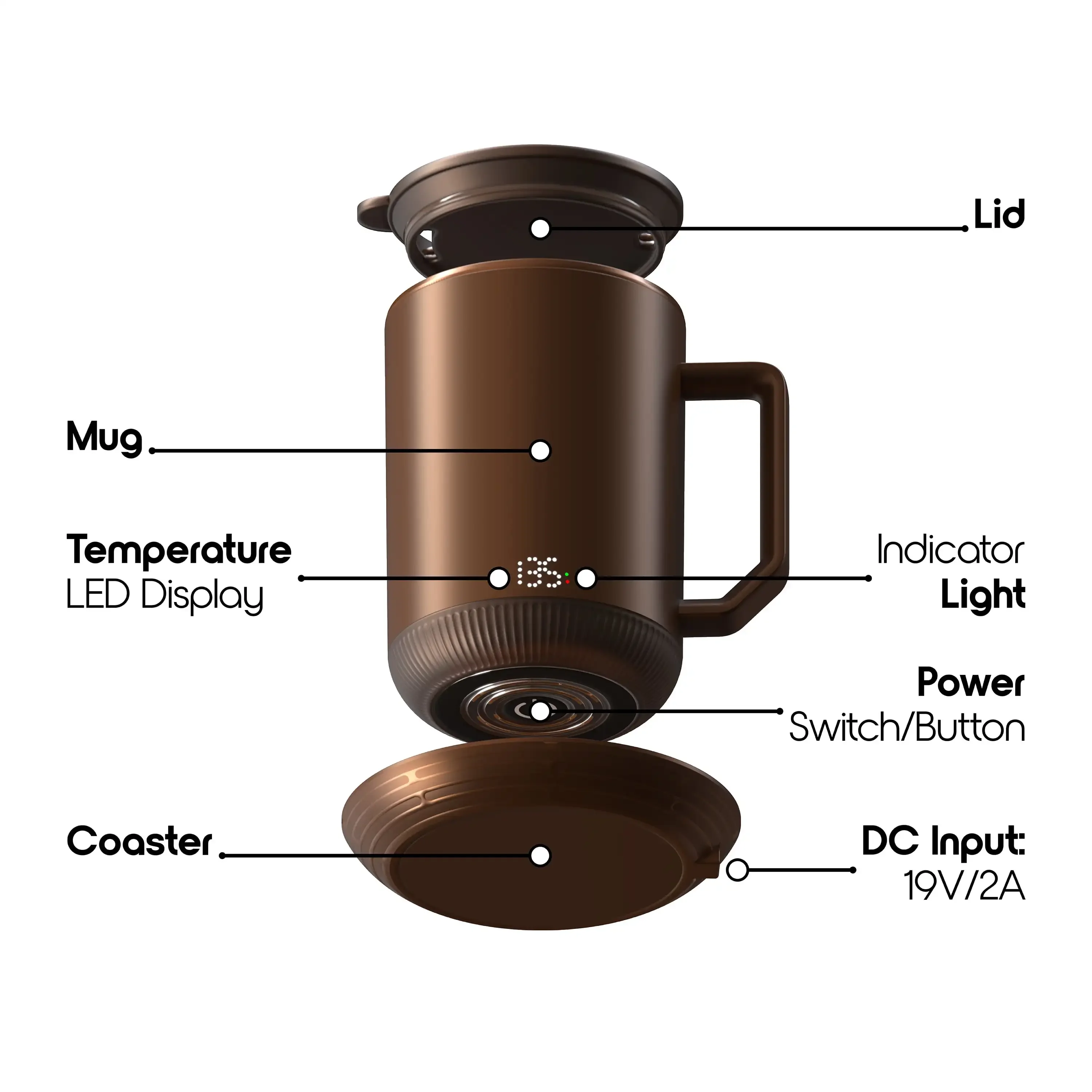 Charging Coaster, 12oz. Stainless Steel Self Heating Coffee Mug with Lid 3.5