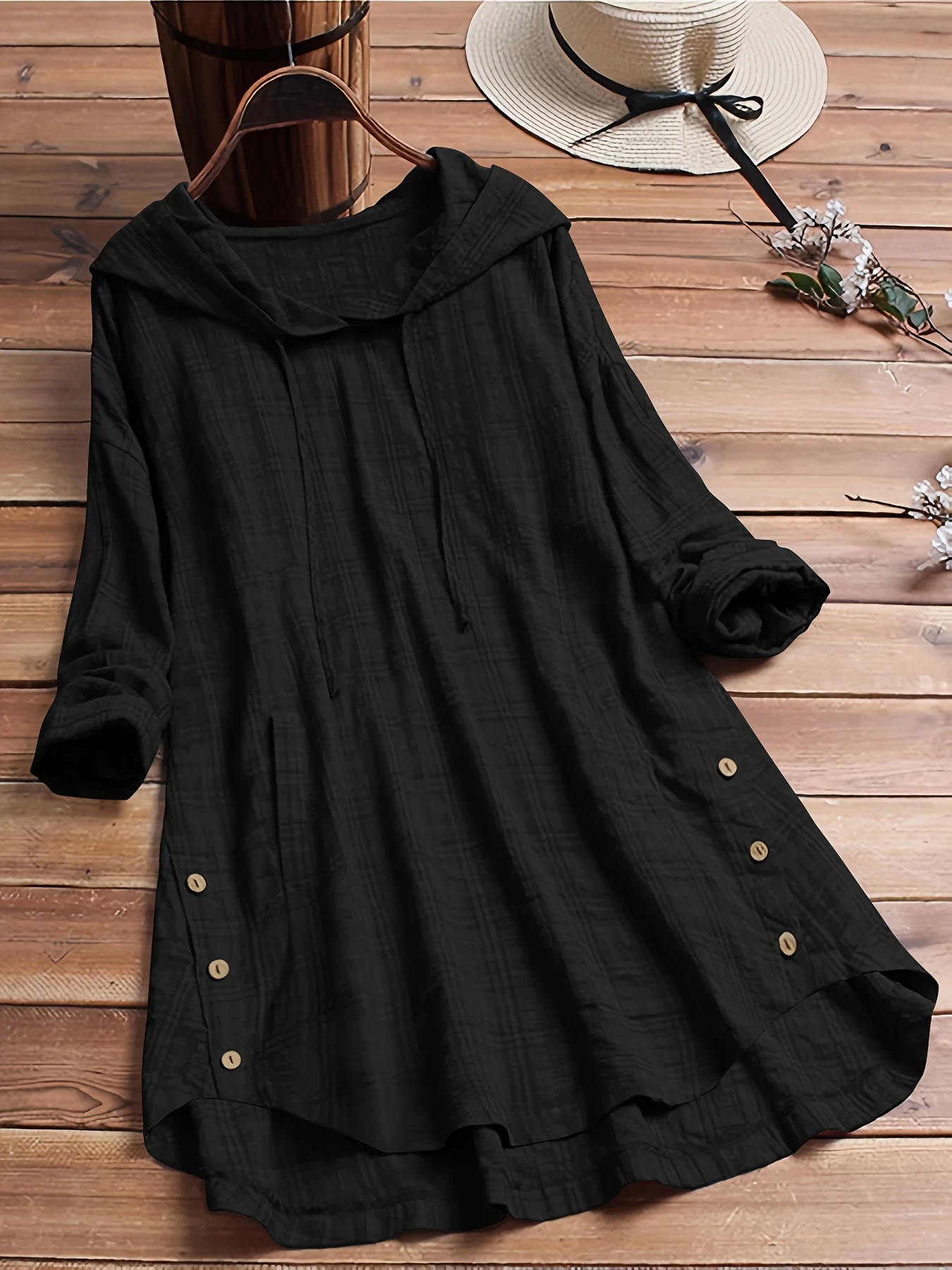 スタイリッシュなチェック柄ブラウス - 女性用カジュアル長袖フード付きシャツ - 秋のドローストリング付きウエストタイ付きアウターウェア