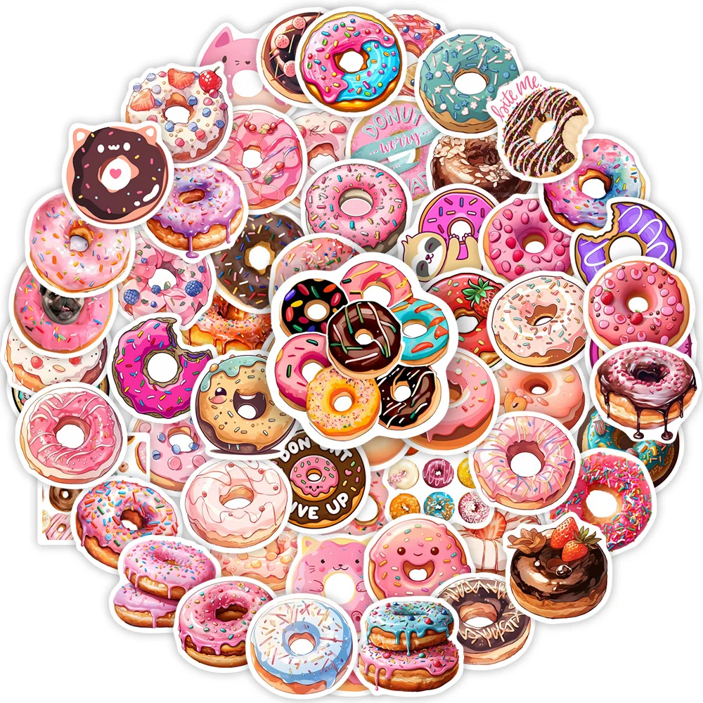 Cute Donut Dessert DIY Kids Toy Gift Decal Stickers for Phones Laptops Bottles Cars Scrapbook Luggage Decorative Waterproof