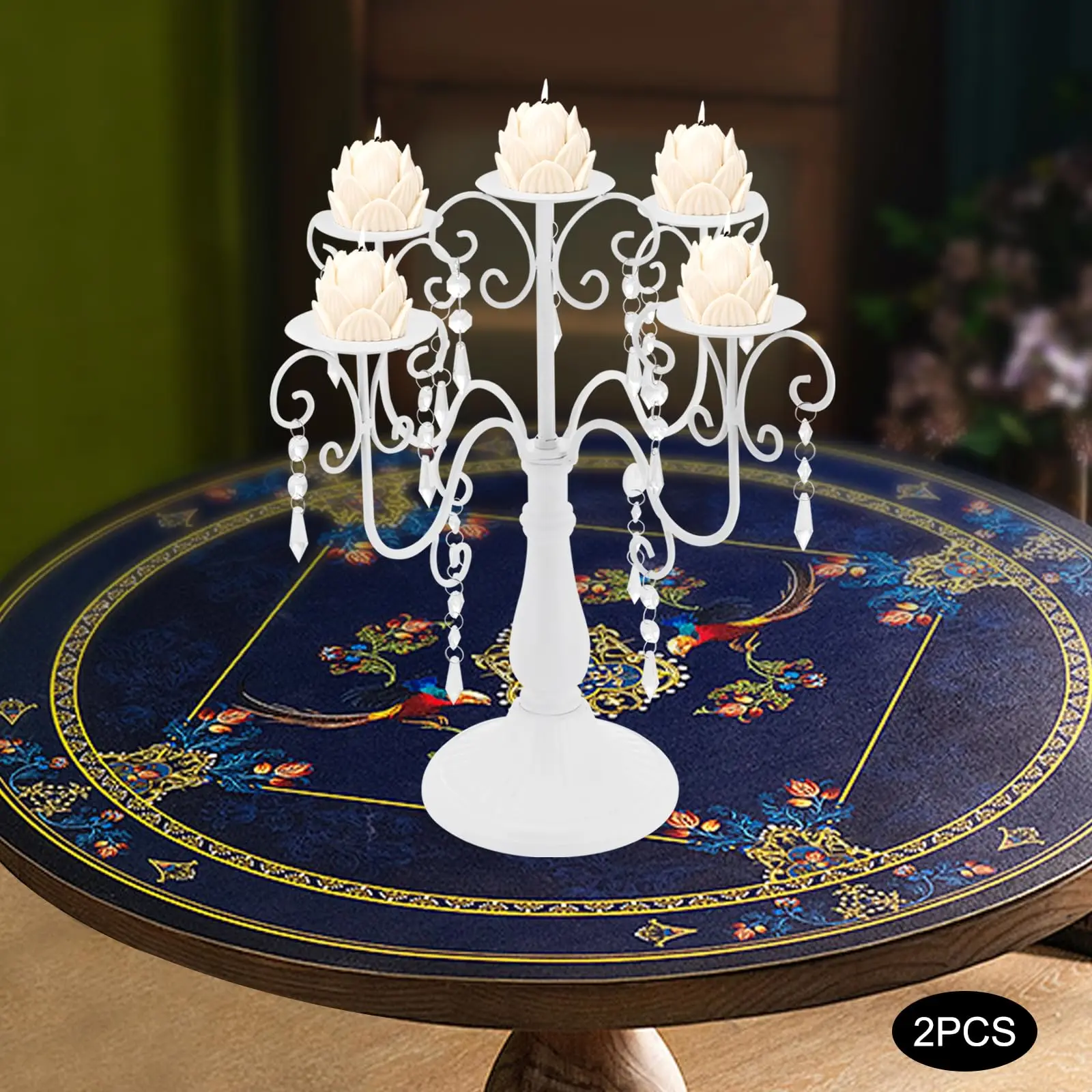 2  yra Jl Белый/Золотой Канделябр Подсвечник с 5 рычагами 15,35 дюймов Рождественская свеча Канделябр Центральная часть Декоративные подсвечники для W