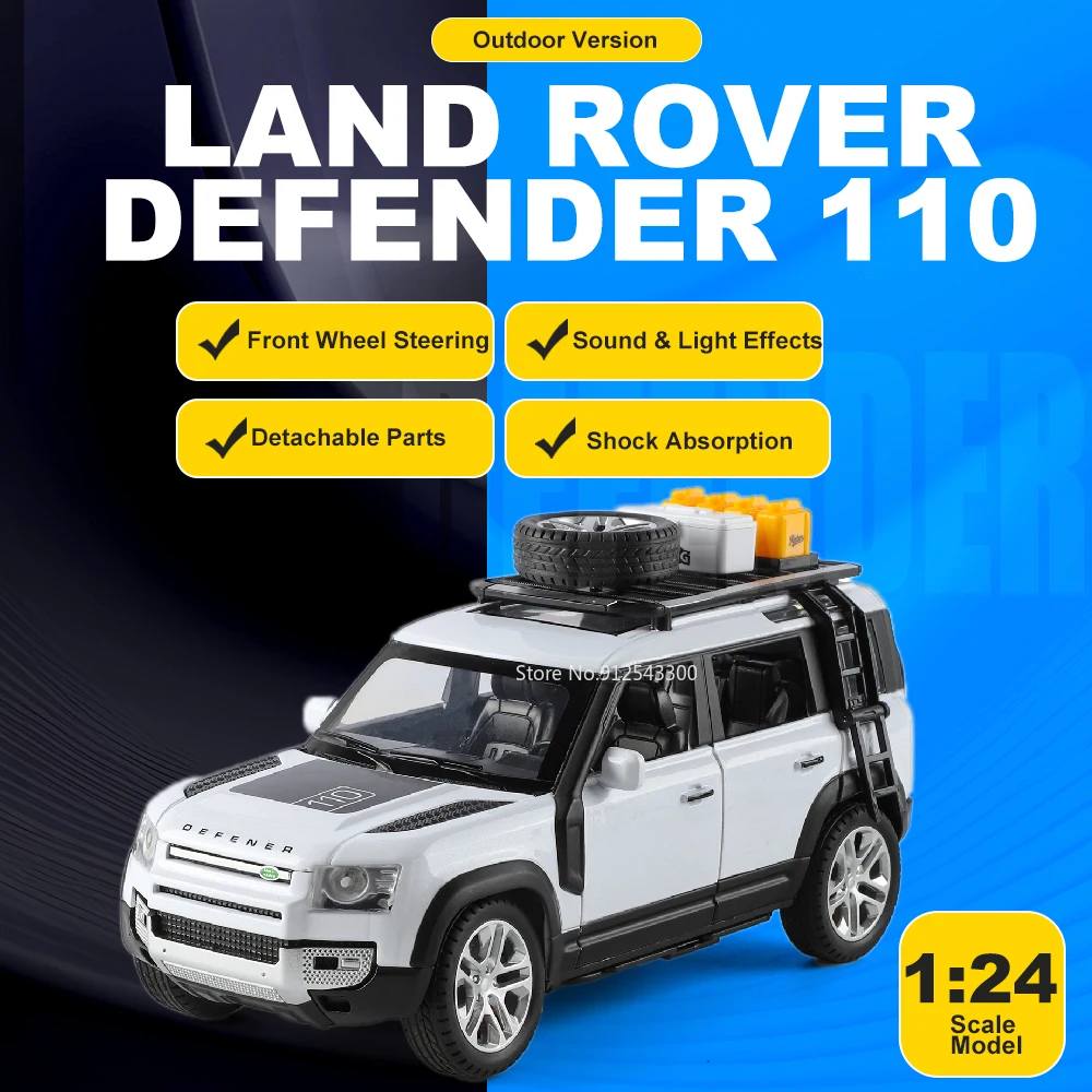 

1:24 Scale Land Rover Defender 110 Range Rover Car Model Toy Metal Diecast Shock Absorption Cross-Country Vehicles Boys Presents
