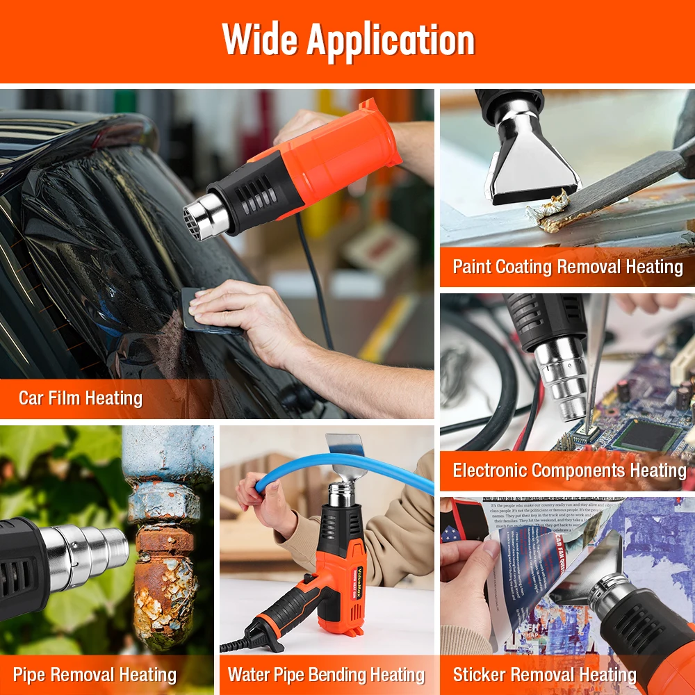 ValueMax 2000W Heat Gun EU Plug Hot Air Gun Temperatures Adjustable With Four Nozzles Electric Heat Gun Heat Shrink Hair Dryer