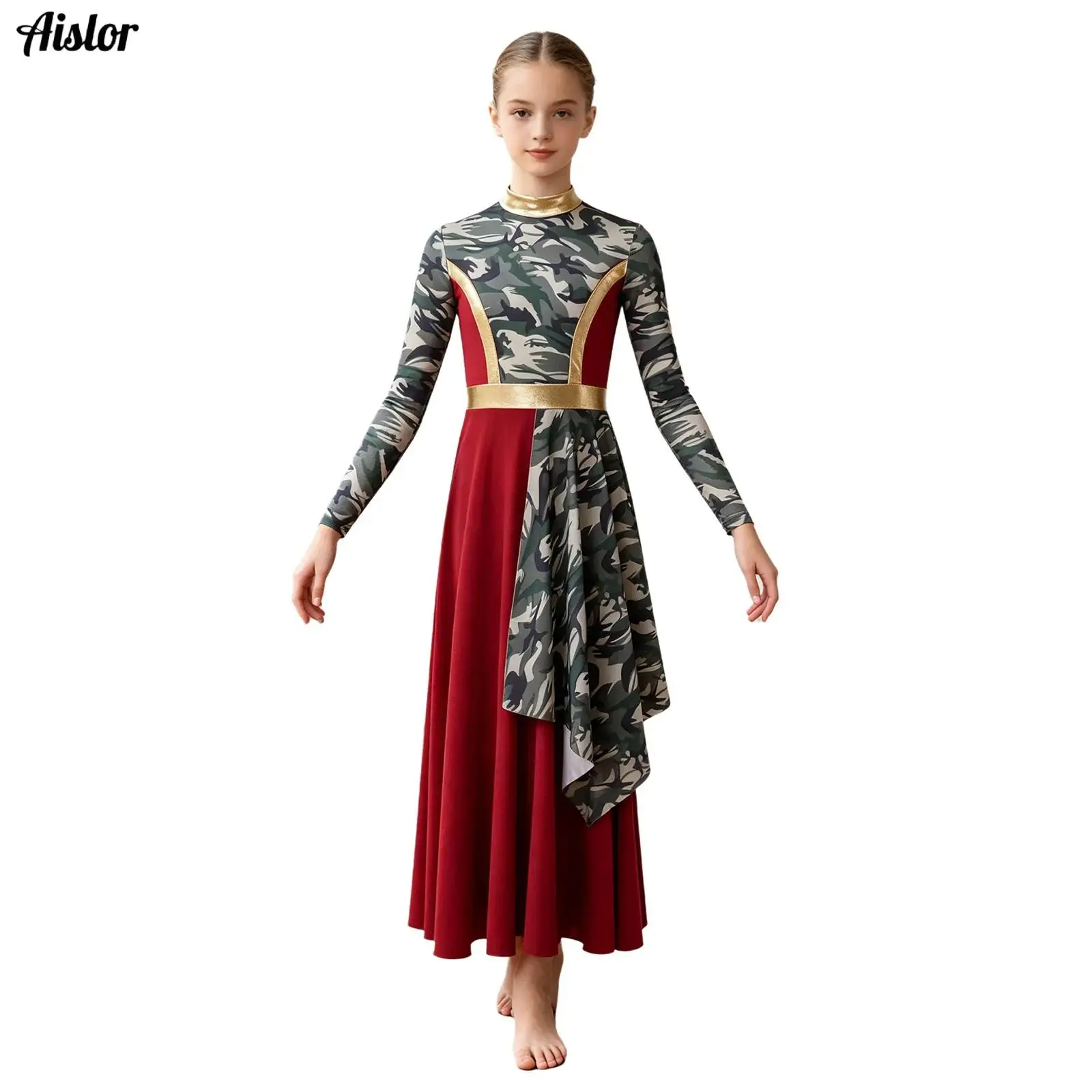 

Kids Girls Praise Lyrical Dance Dress Ballet Ballroom Dancing Church Choir Stage Performance Dancewear Stylish Printed Dresses