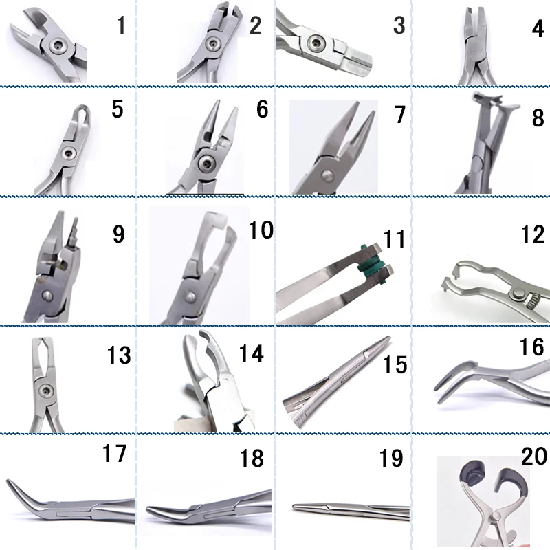 Various types of pliers Dental Orthodontic instruments Lingual Wire NiTi Cinch Back Plier TC End Cutting Plier