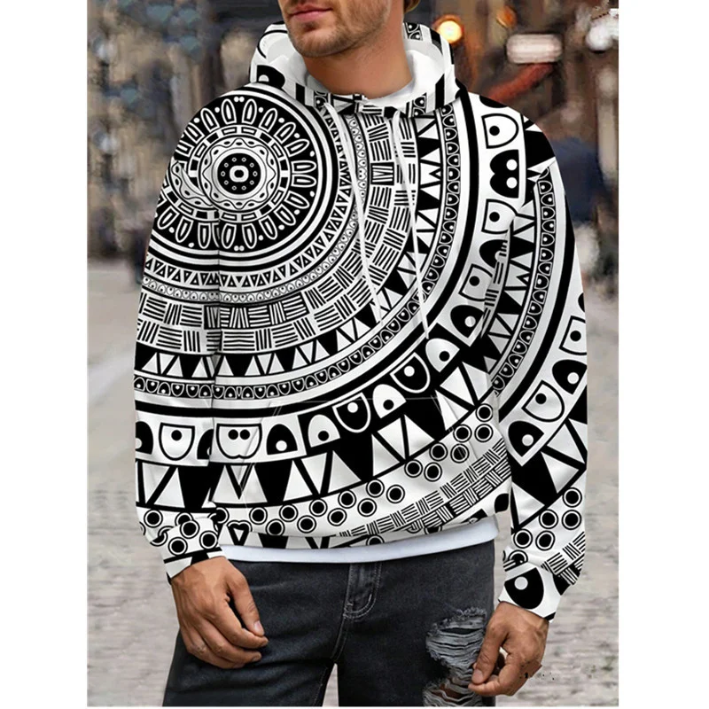 3D Printed Geometric Hoodies For Men Exquisite Pattern Pullovers Autumn Casual Hooded Loose Tops Sweatshirts Kids Long Sleeves