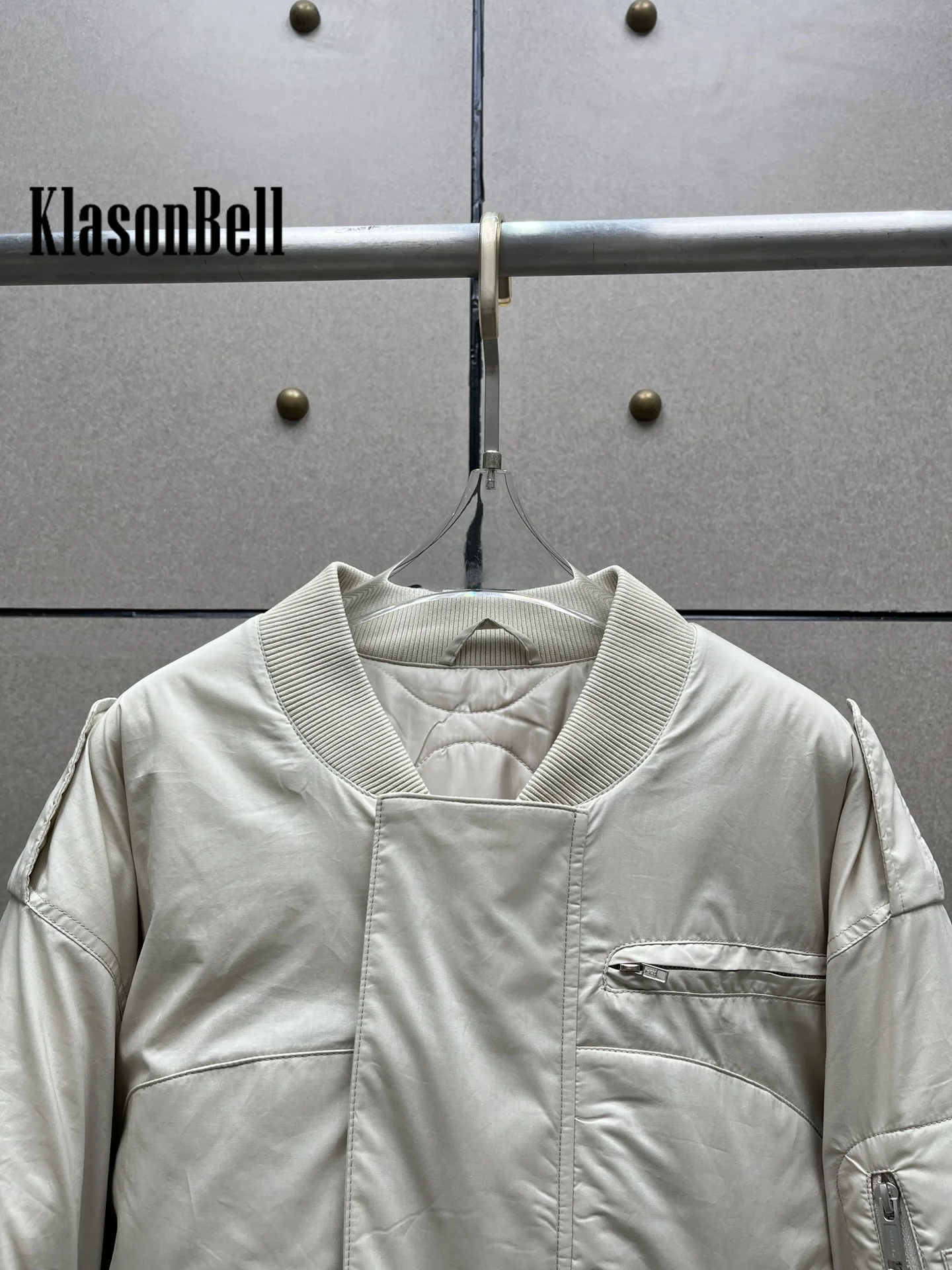 9.21 KlasonBell Women Clothes Fashion Ribbed Stand Collar Spliced Cotton Parkas Loose All-matches Short Flight Jacket Coat