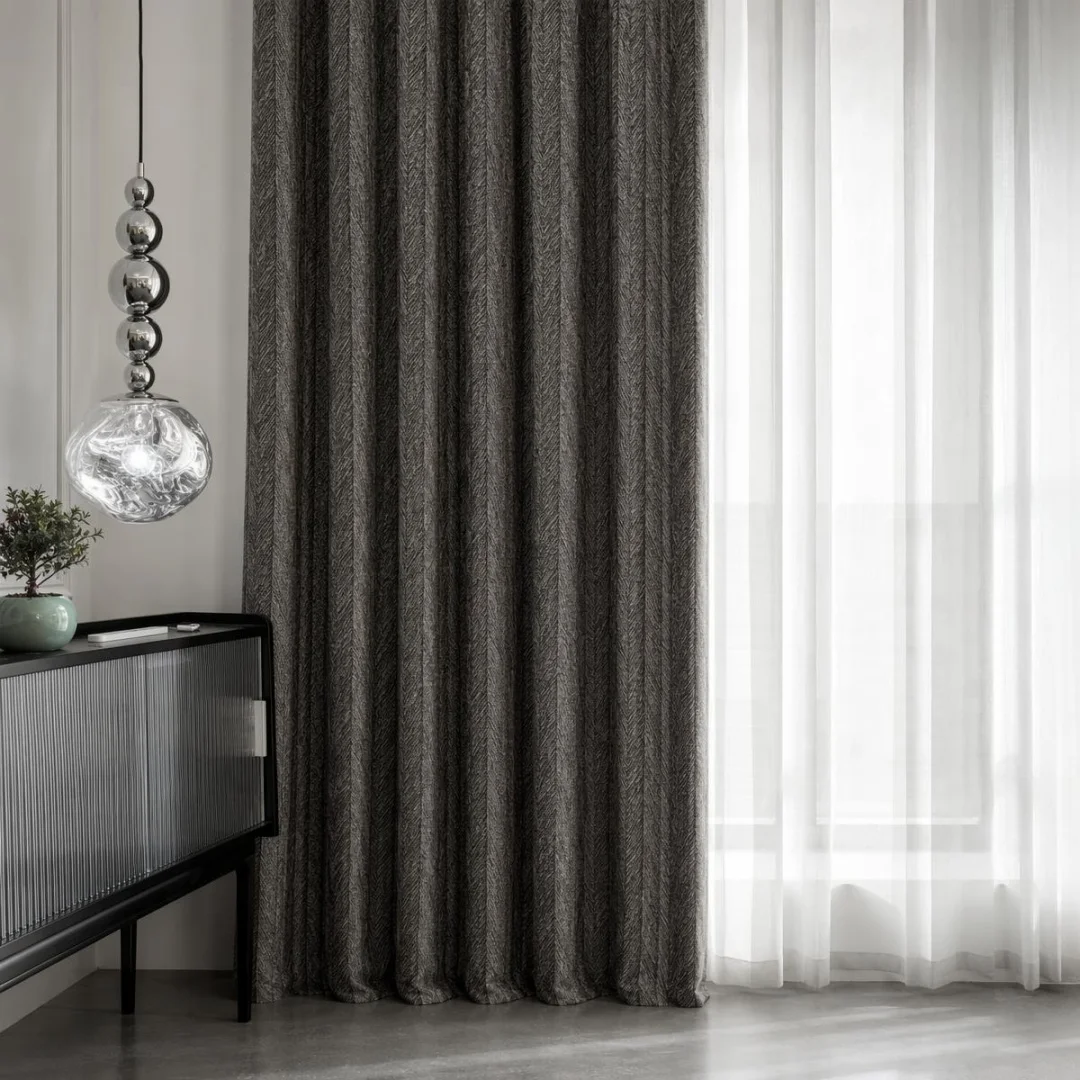 Herringbone Jacquard Curtain Dark Gray Textured Linen Curtain Modern Minimalist Living Room Window Drapes Custom Size