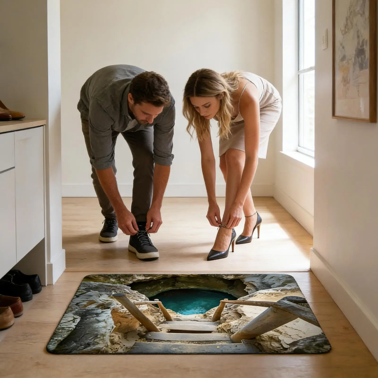 3D Rug Non-Slip Quick Dry Velvet Mat 3D Rug That Looks Like A Hole For Living Room Bathroom Kitchen Entryway Balcony Floor