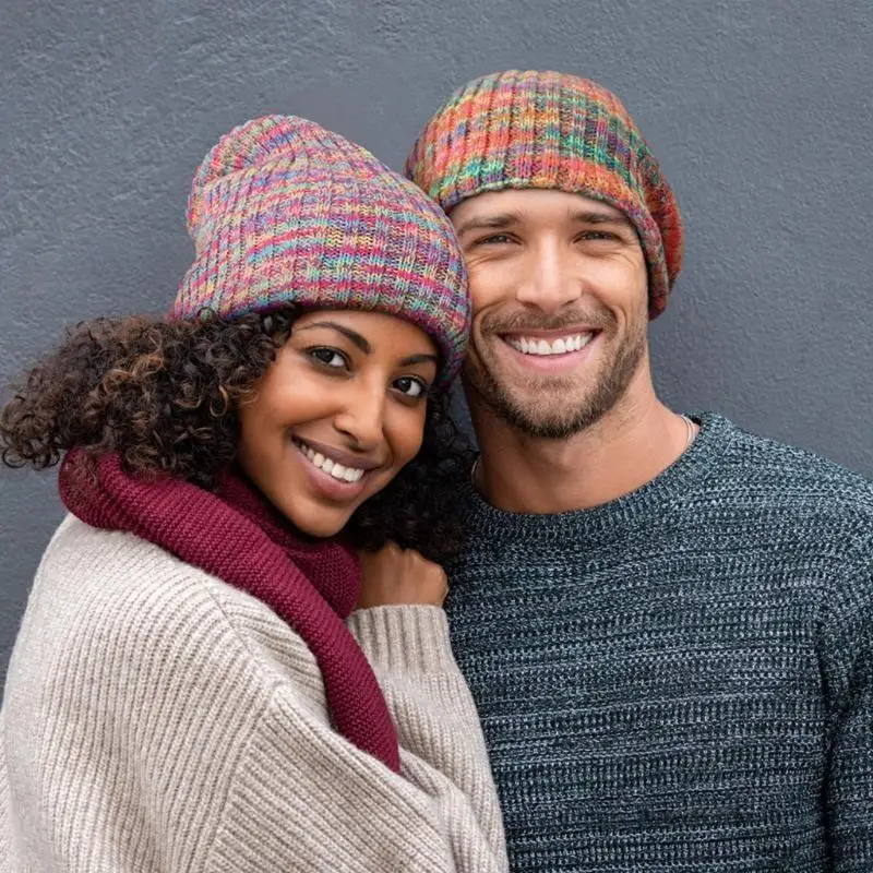 

652F Простая разноцветная шапка-бини Полосатая вязаная шапка Дикая теплая для активного отдыха