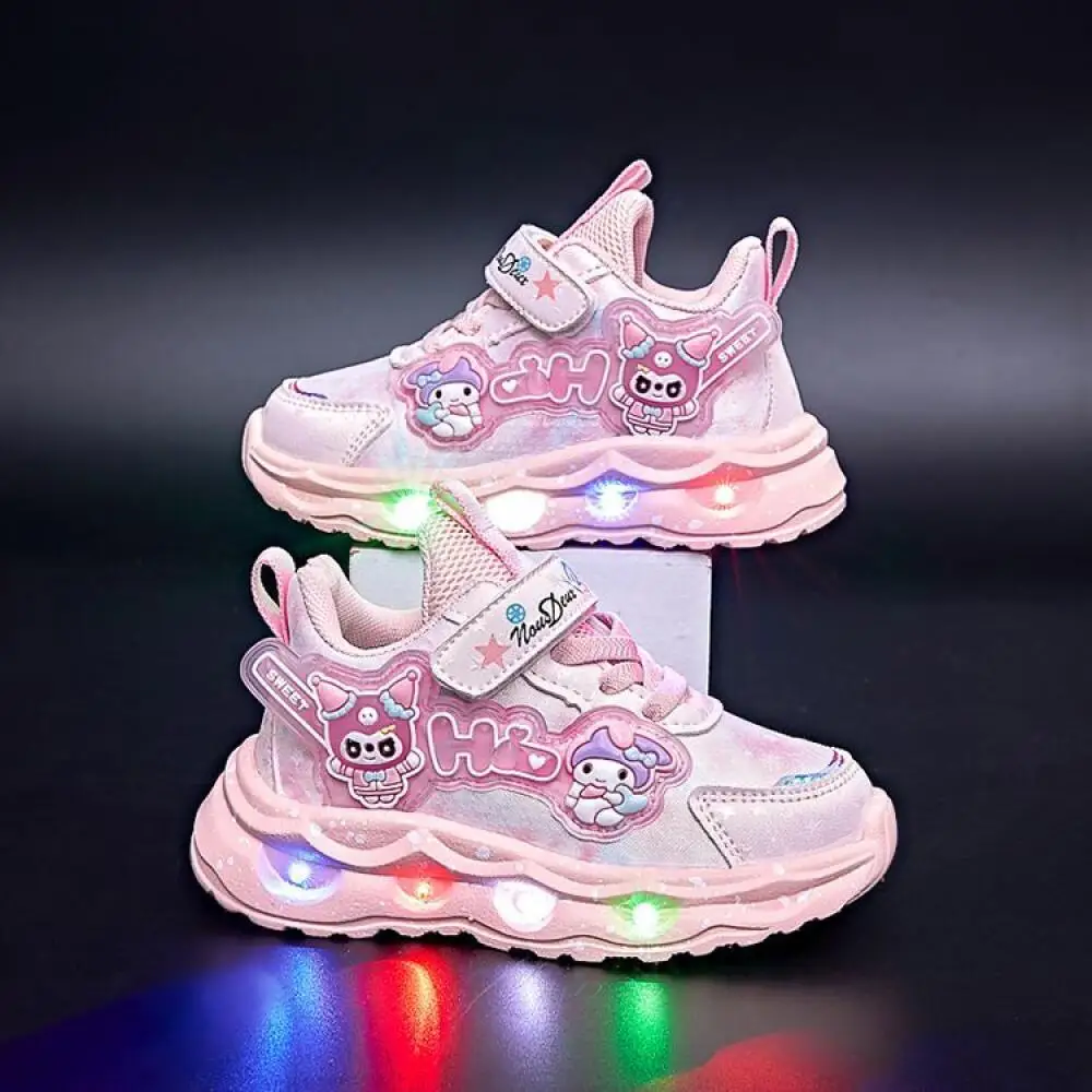 

Sanrio Kuromi My Melody Girls Sneakers New Spring Autumn Led Lights Sports Shoes Anti-Slip Casual Shoes Outdoor Running Shoes