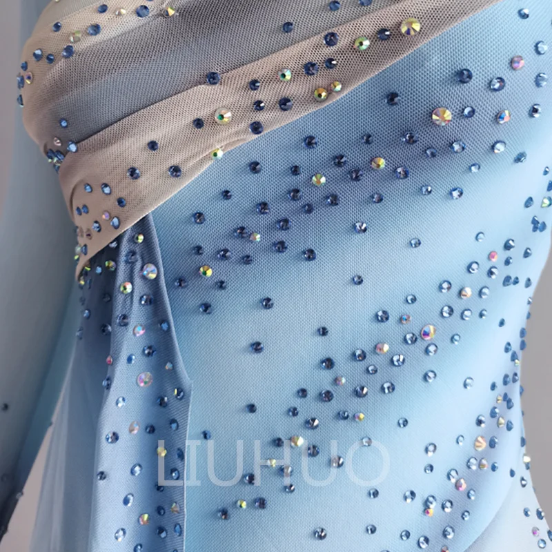 Winter light blue skating dress Figure skating show dress dance dress custom spandex mesh fabric