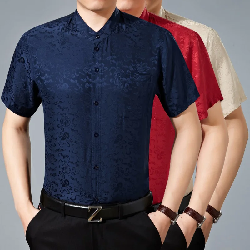 Mulberry Silk 100% Premium Shirts For Men Short Sleeve Lightweight Summer Quality Softness Skin-Friendly Satin Camisas De Hombre