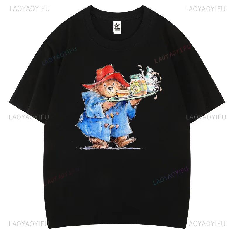 Paddington Bear with Suitcase Woman Man Cartoon Printed T-shirt Blanks Anime High Quality Cotton Tshirt Mens Designer T Shirt