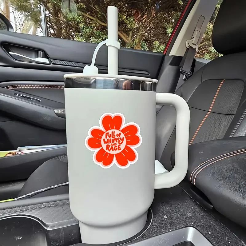 Fun Groovy Heart‑Petal Flower Sticker, Orange Pink Retro Quote Waterproof Decal Gift for Girls