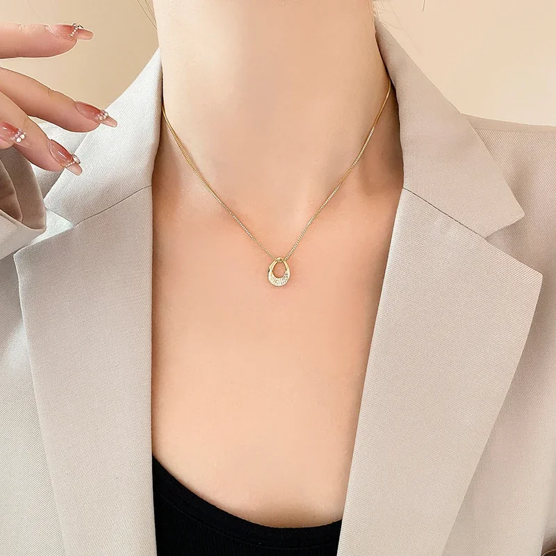 Golden Water Drop Necklace Women's Collarbone Chain Sweater Chain Accessory Wholesale Circumference 40.5cm+6cm Necklace