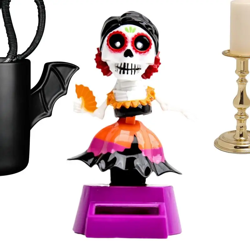 Totenkopf-Wackelkopf-Skelettfiguren, solarbetriebene Halloween-Wackelkopf-Puppe, im Auto montiertes Armaturenbrett, wackelnde Köpfe, Ornament