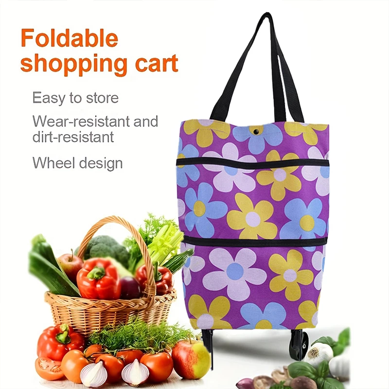 Sac de chariot de courses pliable avec des roues, grand gril réutilisable, fourre-tout à main, sac de chariot de nervure d'épicerie de supermarché, tissu de cuillère à soupe
