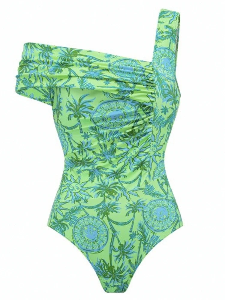 

Bikini Bodysuit Swimwear Women With Skirt Bathing Suit Summer New Ruffle Splice Print Beachwear Holiday Bikini Cover Ups Outfits
