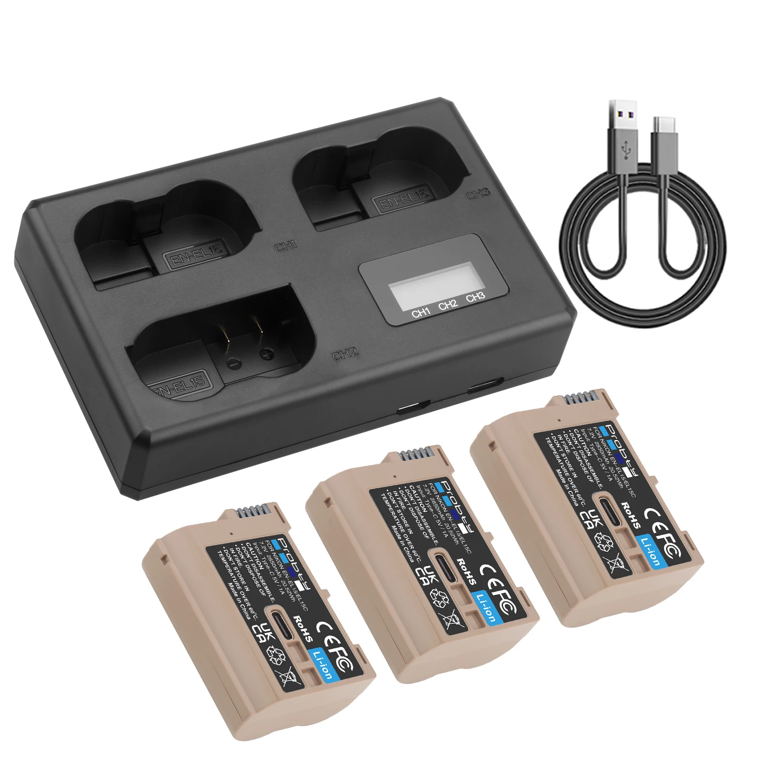 2850mAh EN-EL15C EN-EL15 batterij USB-C camerabatterij voor Nikon Zf, Z8 Z7, Z6, Z7 II, Z6 II, Z5, D850, D810, D810A