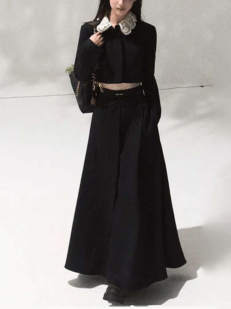 

Black Hepburn Style Suit Set Women's Autumn Winter New Short Jacket Half-length Skirt Two-piece Set Fashionable Commute Wear