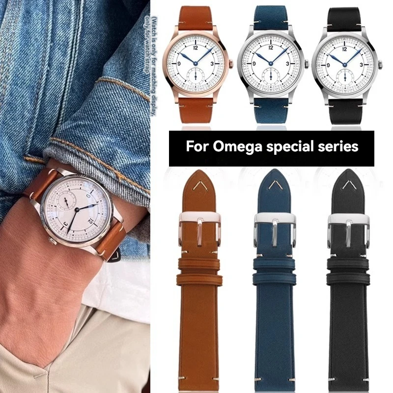 For Omega Plain Cowhide Watch Strap Special Series CK859 Hand Roll King 511.12 Calfskin 20mm Watch Band Black Brown Blue Men