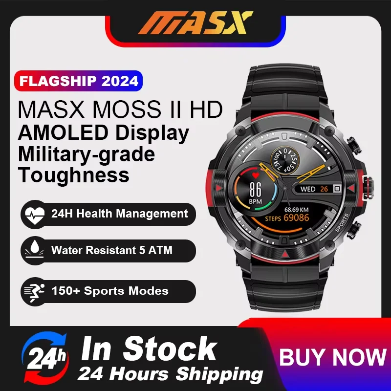 MASX MOSS Ⅱ smart watch 1.43\'\' AMOLED Display 420mAH bluetooth call Military-grade Toughness Waterproof Sport watch men