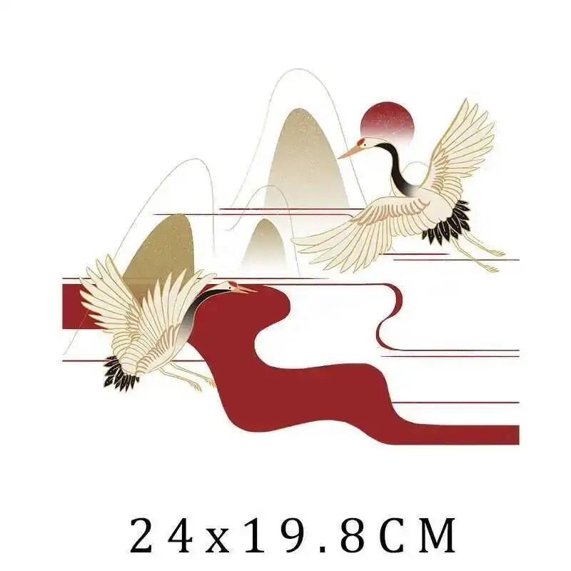 النمط الصيني كرين شروق الشمس الحديد على بقع DIY بها بنفسك نقل الحرارة الملابس تي شيرت ملصقات الحرارية طباعة الديكور #4