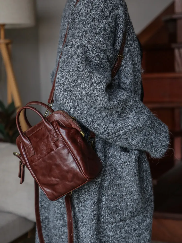 PNDME fashion designer handmade genuine leather ladies multifunctional backpack casual outdoor daily cow leather women's handbag