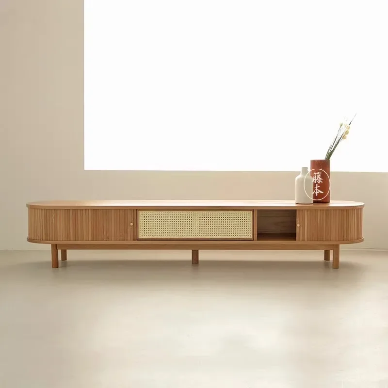 Rattan furniture Nordic simple solid wood, Japanese style small apartment, red oak log sideboard, floor cabinet