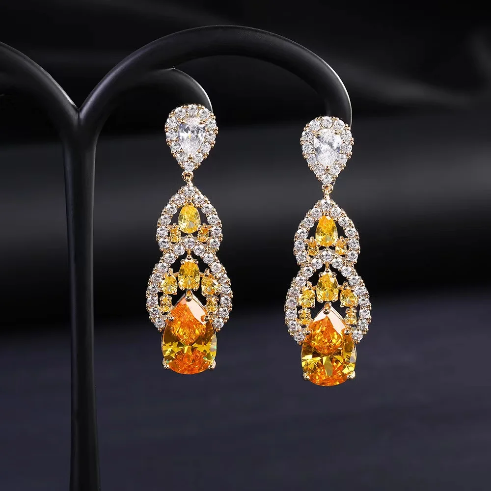 

Luxury Summer Party Earrings CZ Cubic Zircon Brazil Gold Drop Earrings For Women Wedding Engagement Fashion Jewelry Gift 2022