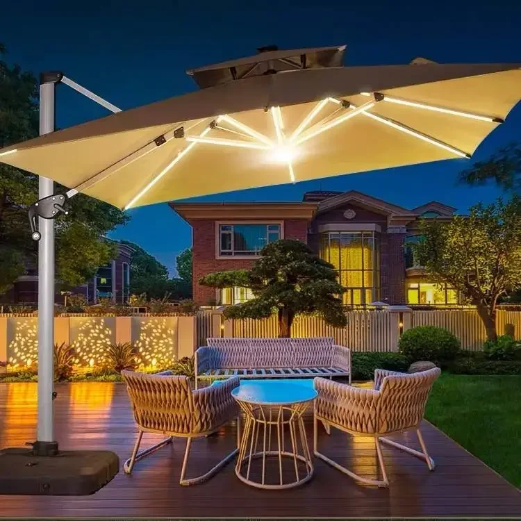 Beach Umbrella Sun Garden Parasol Large Cantilever Outdoor Umbrella Patio Umbrellas With Led