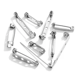 20pcs Brooch Base Stainless Steel Safety Pin with Hole Lock Buckle Sewing Tool Badge DIY Brooch Clothing Accessories Material