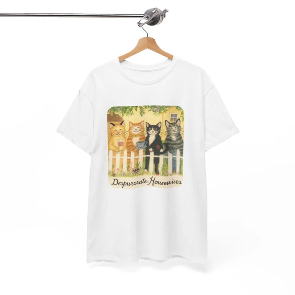 Desperate Housewives Cat Unisex Cotton Tee Nostalgic TV Wisteria Lane Printed T-shirt Women Daily Life Crewneck Short Sleeve