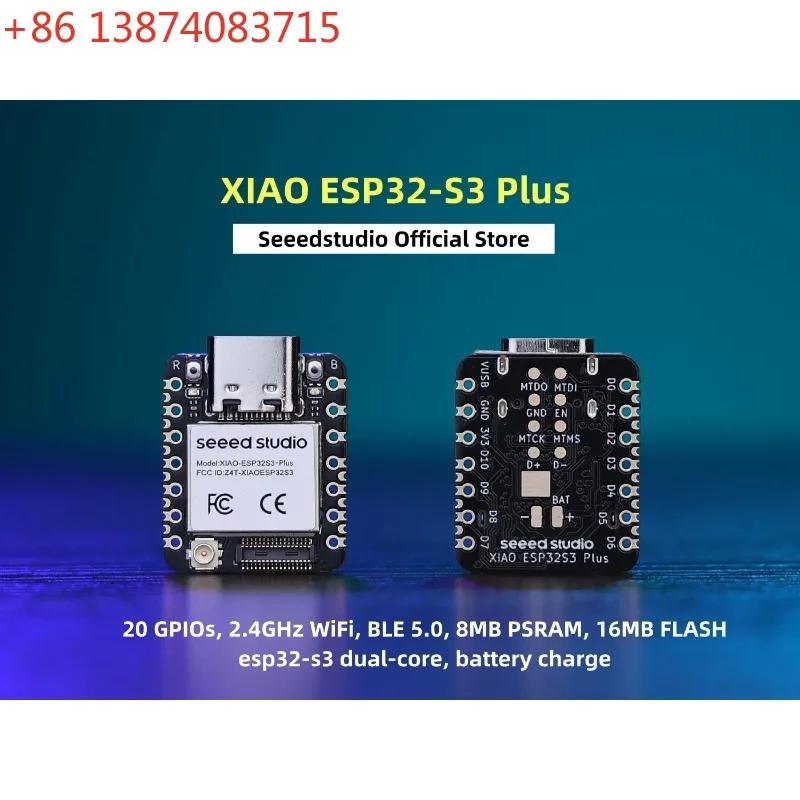 XIAO ESP32S3 Plus - 20 GPIOs, 2.4GHz WiFi, BLE 5.0, 8MB PSRAM, 16MB FLASH, esp32-s3 dual-core, battery charge supported
