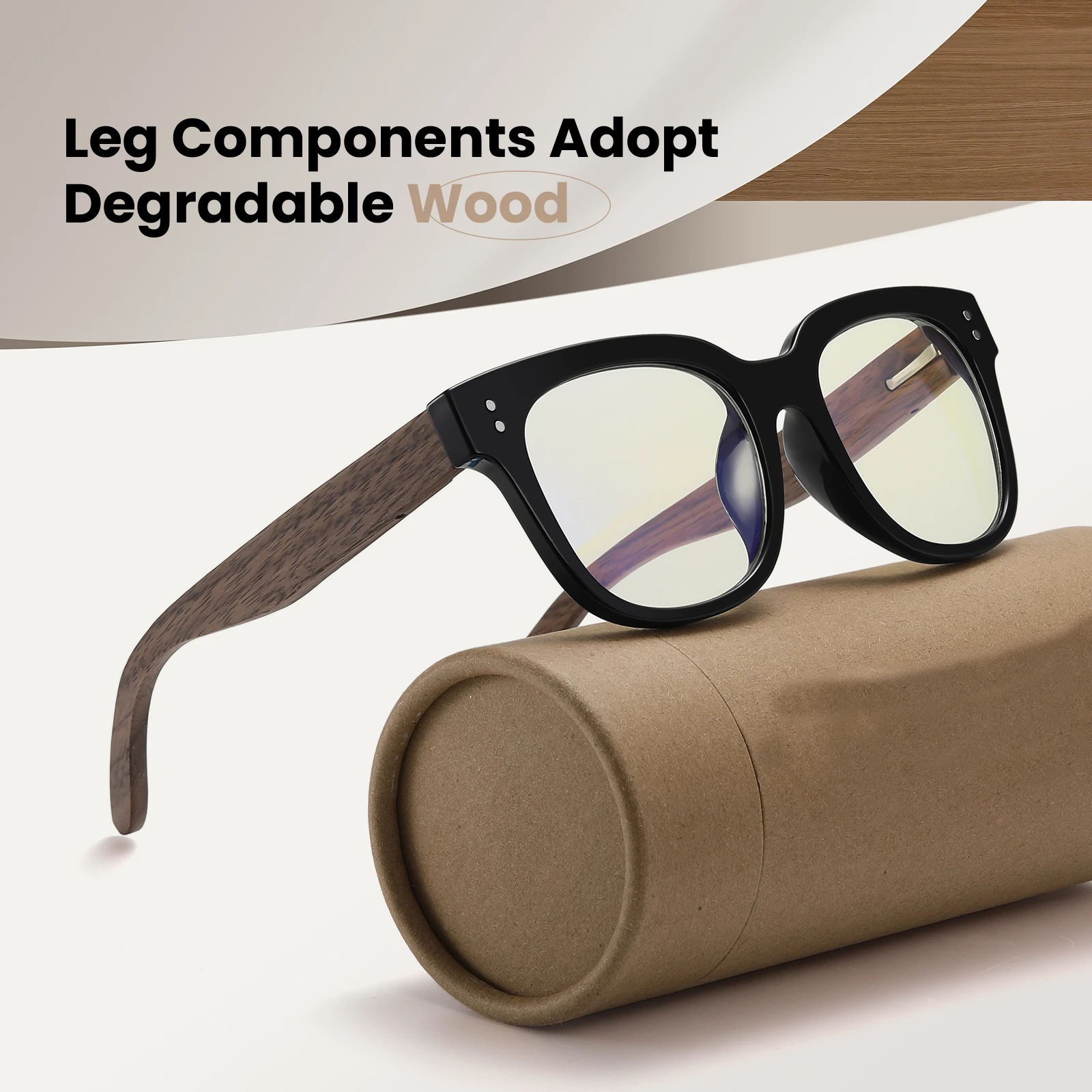 GM Bamboo Wooden Reading Glasses, Playing Game Men's Glasses Vintage Wooden Anti-Blue Glasses Fashion Discoloration Paper Box