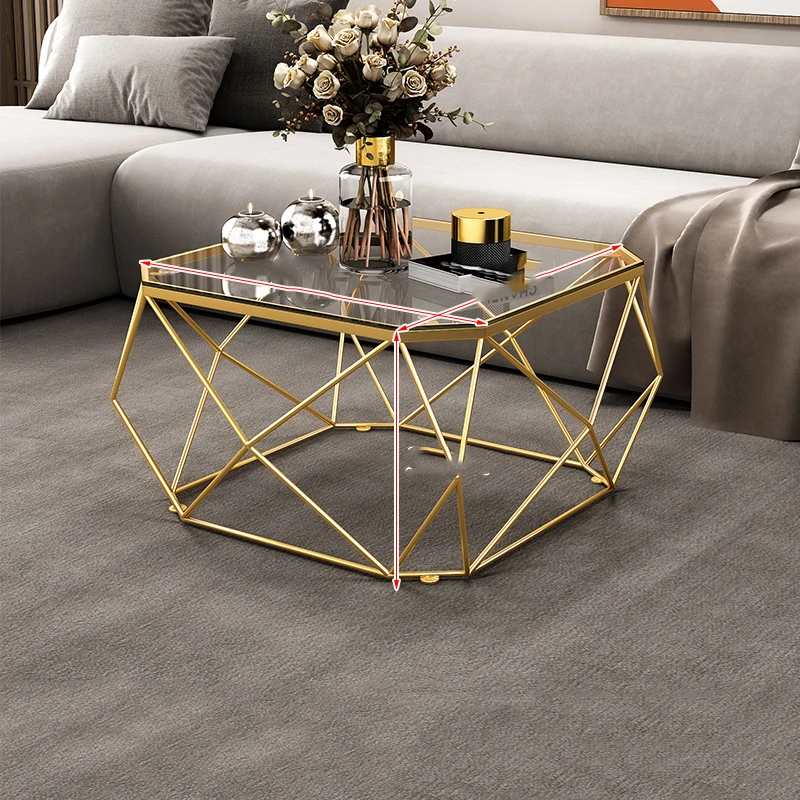 Gold Side Coffee Tables Hotel Living Room Neat Glass Auxiliary Dining Room Coffee Table Metal Muebles Hogar European Decoration