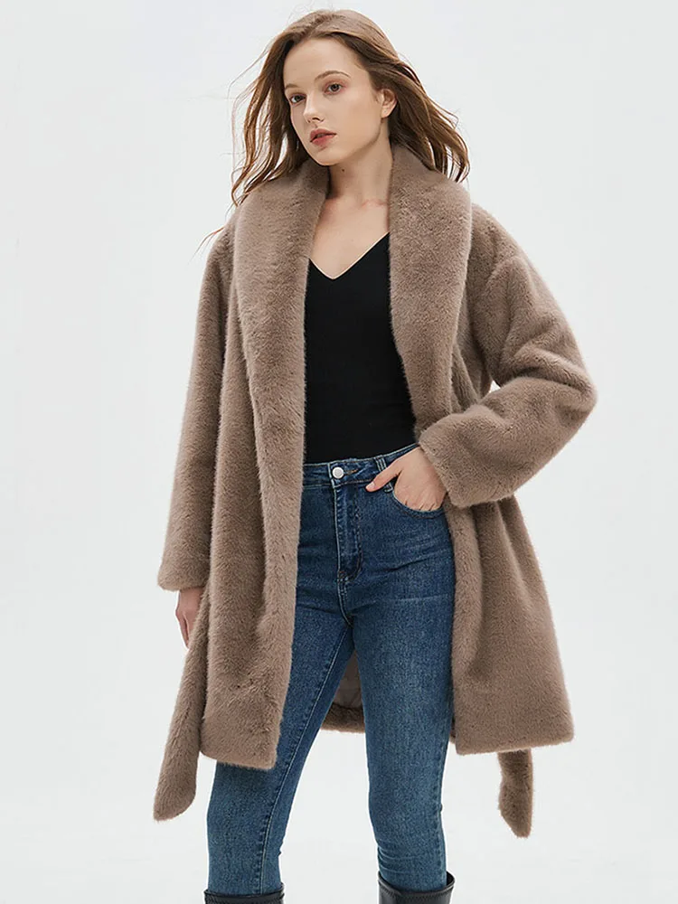 ZADORIN Luxury Lapel Belted Fluffy Faux Mink Fur Coat Women Winter Elegant Long Faux Fur Jacket Cardigan New in Coats & Jackets