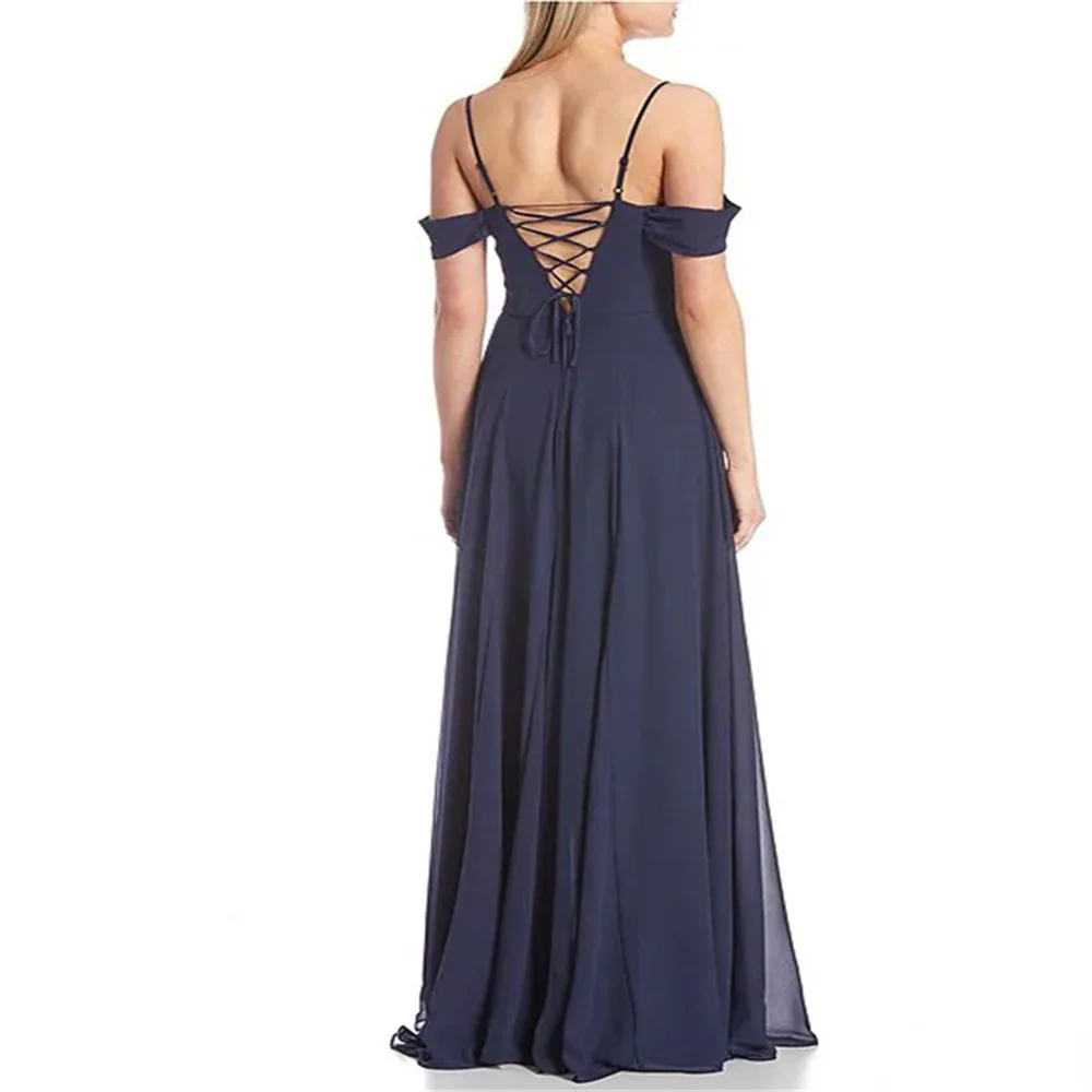 New Product Off-The-Shoulder Sweetheart Neck Chiffon Bridesmaid Dress Elegant Open Lace Up Back Gowns For Wedding Guests 2024