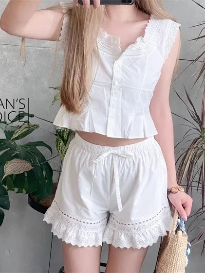 Susan Do taille haute dentelle brodée évider deux tons ort pantalon femme minceur décontracté jambe droite pantalon