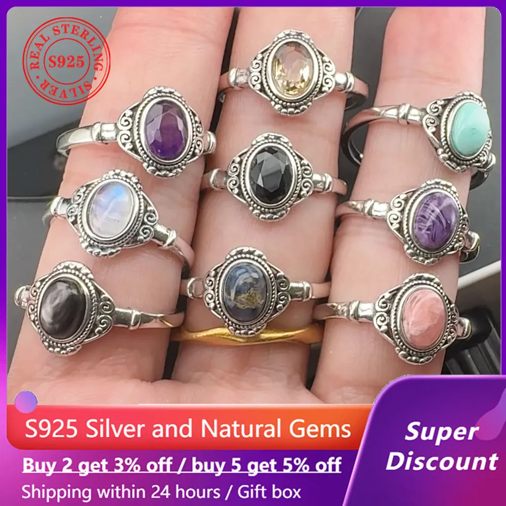 

Vintage 925 sterling silver crystal ring, with natural moonstone turquoise amethyst opal ladies' ring, wedding jewelry gift