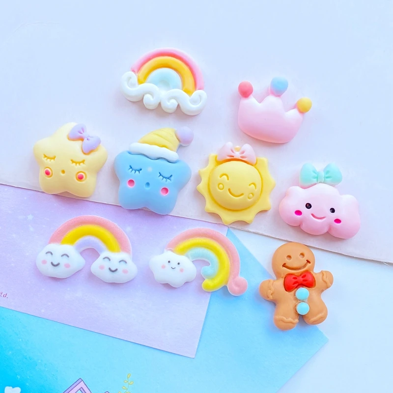 10pcs New Resin Lovely Colorful Rainbow/Cloud/Star Flat Back Figurines DIY Wedding Scrapbook Manicure Accessories Craft