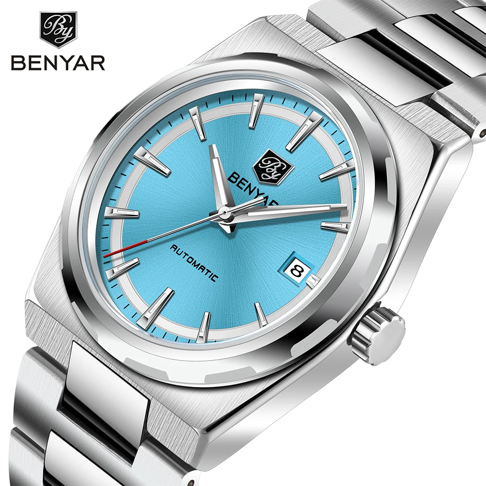 BENYAR 2024 New 38MM Top Brand Men\'s Automatic Mechanical Watches Stainless Steel Business 5Bar Waterproof clock reloj hombre